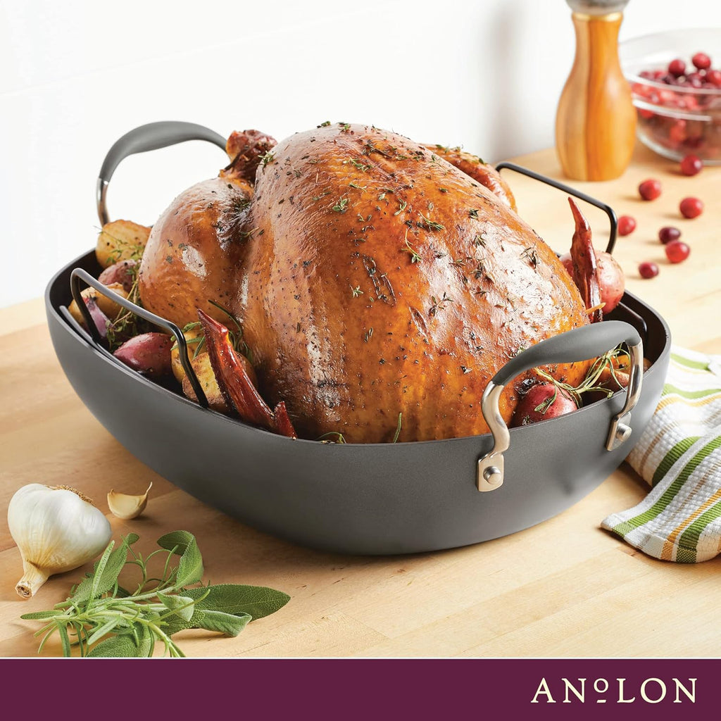 16 Inch x 13 Inch Hard Anodized Nonstick Roasting Pan with Rack U568288