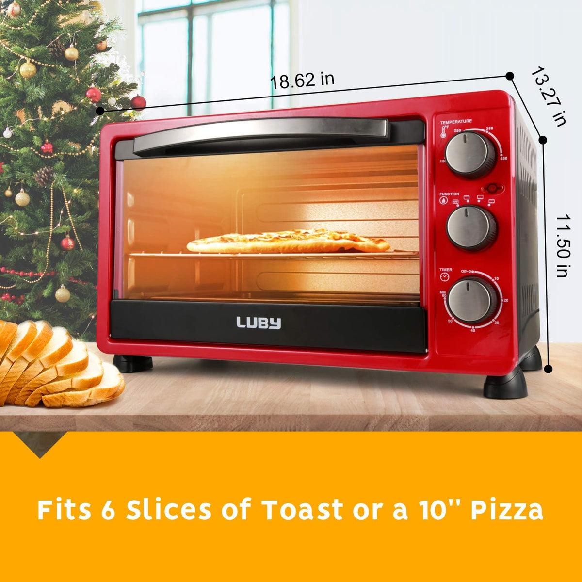Red 6-Slice Convection Toaster Oven with Timer, Baking Pan, Rack and Crumb Tray, Pack of 2 R949013