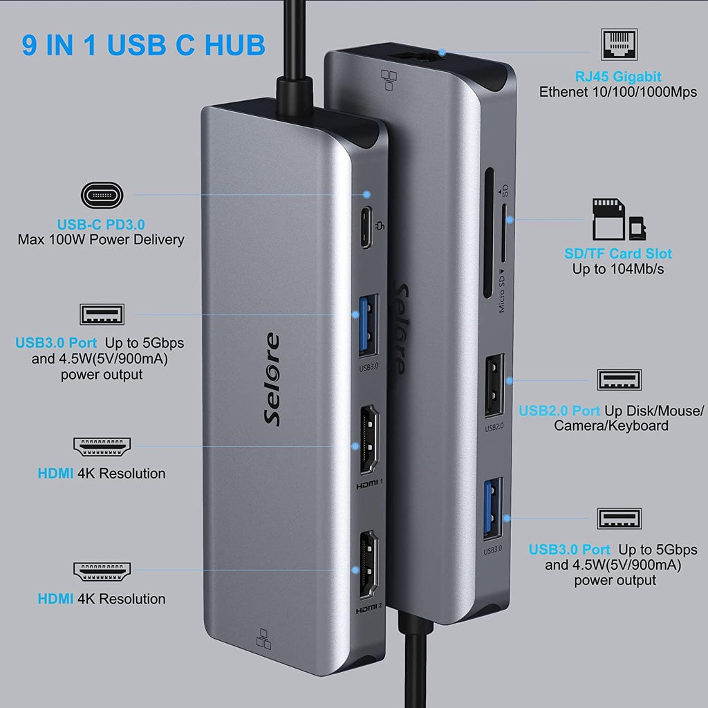 USB C Docking Station Dual Monitor, 9 in 1 USB C Hub, Ethernet, 2 USB 3.0, 1 USB 2.0, SD/TF Card Reader, 100W PD, Pack of 2 G13872