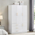 White 4 Doors 3 Drawers Wooden Closet Cabinet Wardrobe Armoire V8323