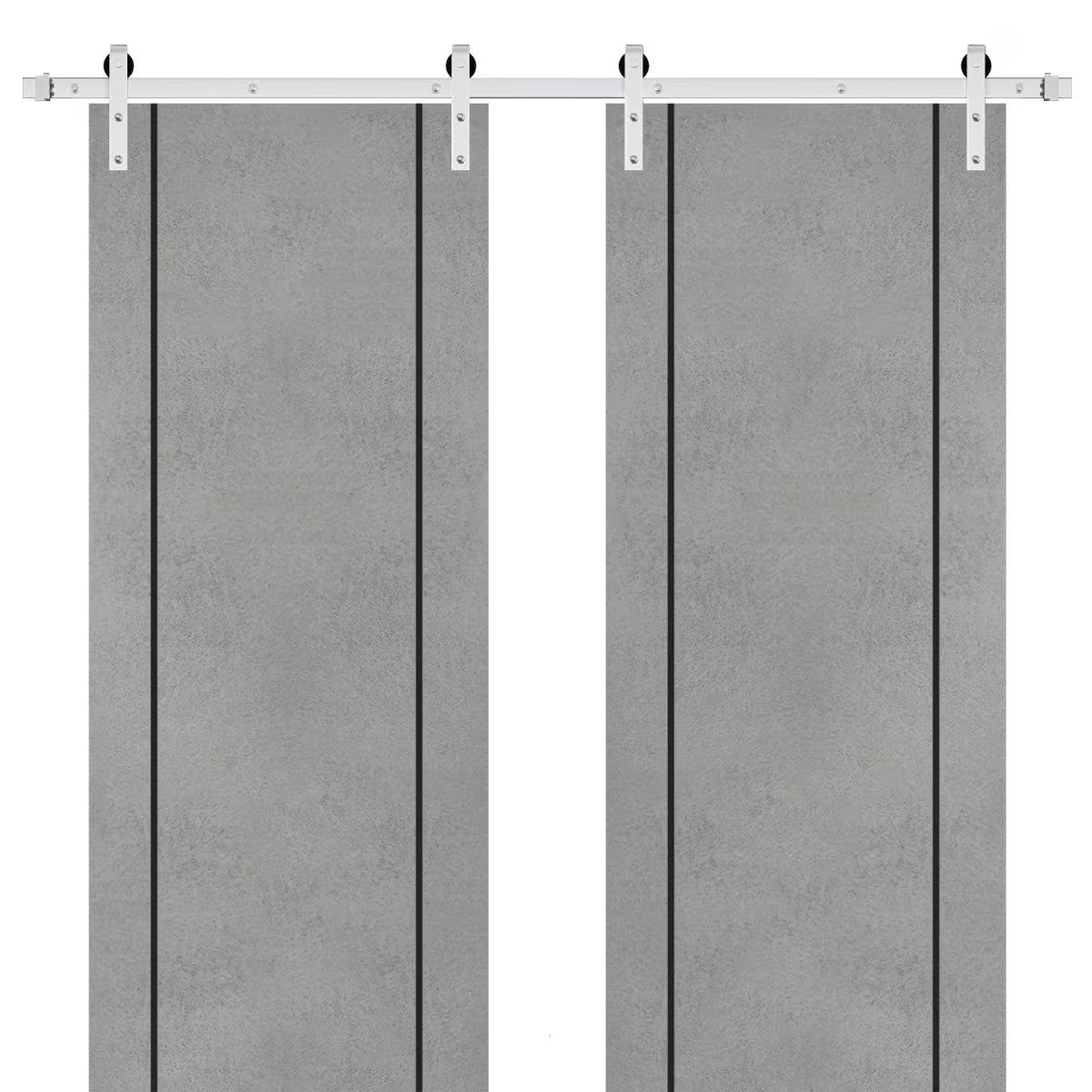 Double Barn Door 36 x 80 inches with Frosted Glass Stainless Steel Rail Hangers E5615