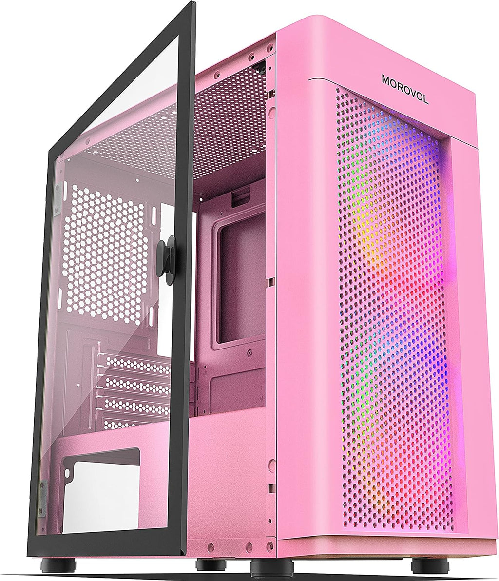 White Mesh Micro-ATX Computer Case with Tempered Glass Panel E76327