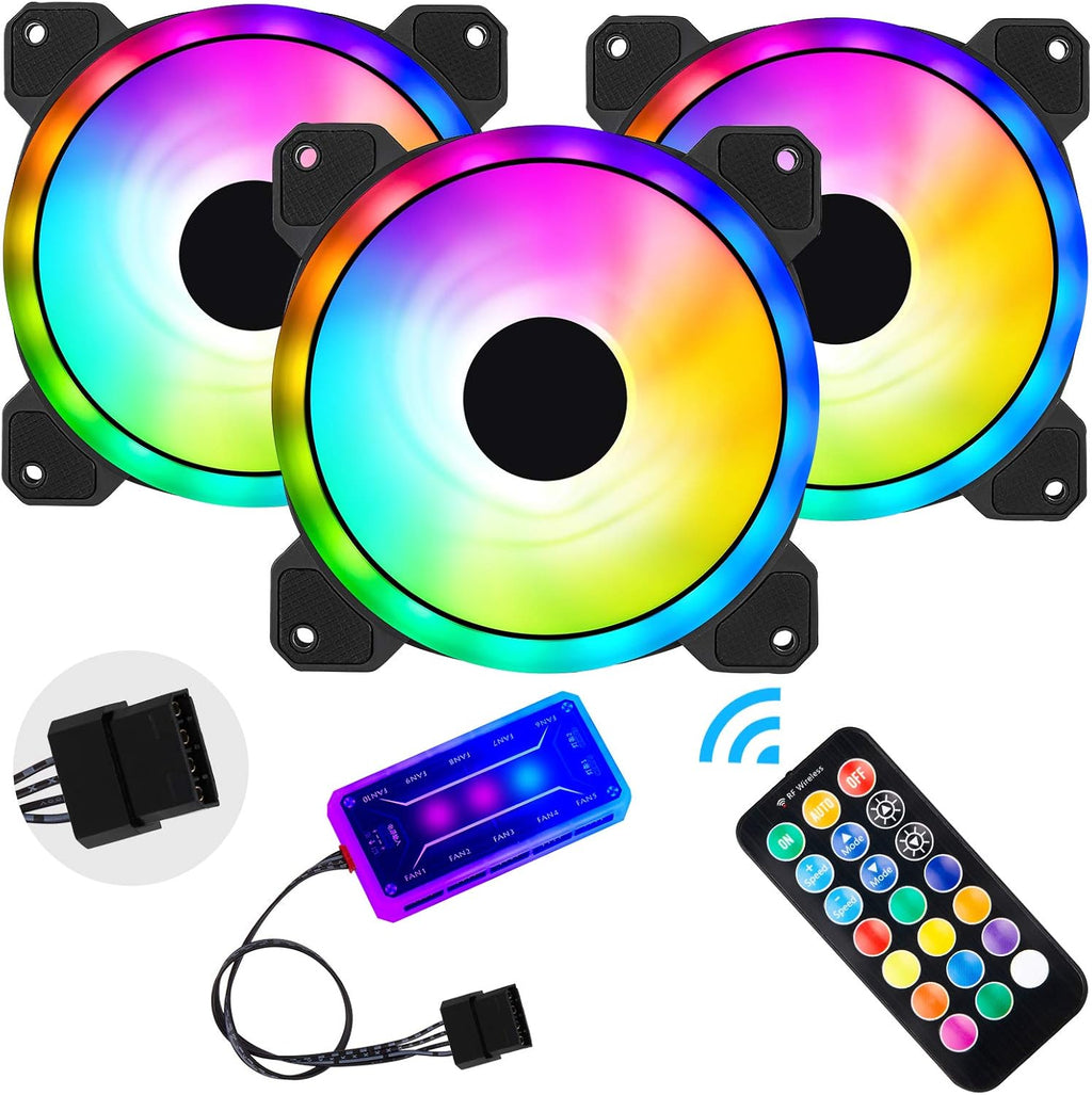 3 Pack 120mm RGB Case Fans with Remote Control Hub Q19237