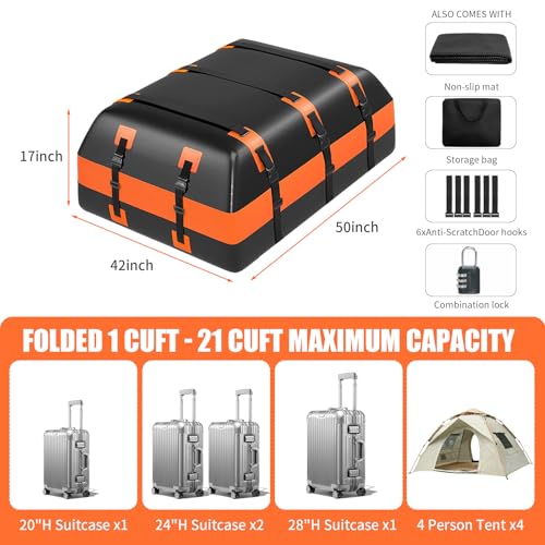 21 Cubic Feet 100% Waterproof Heavy Duty 840D Rooftop Cargo Bag with Anti-Slip Mat O992134