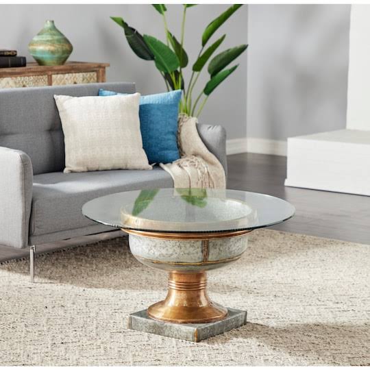 Gray Tempered Glass Metal Coffee Table Y1797