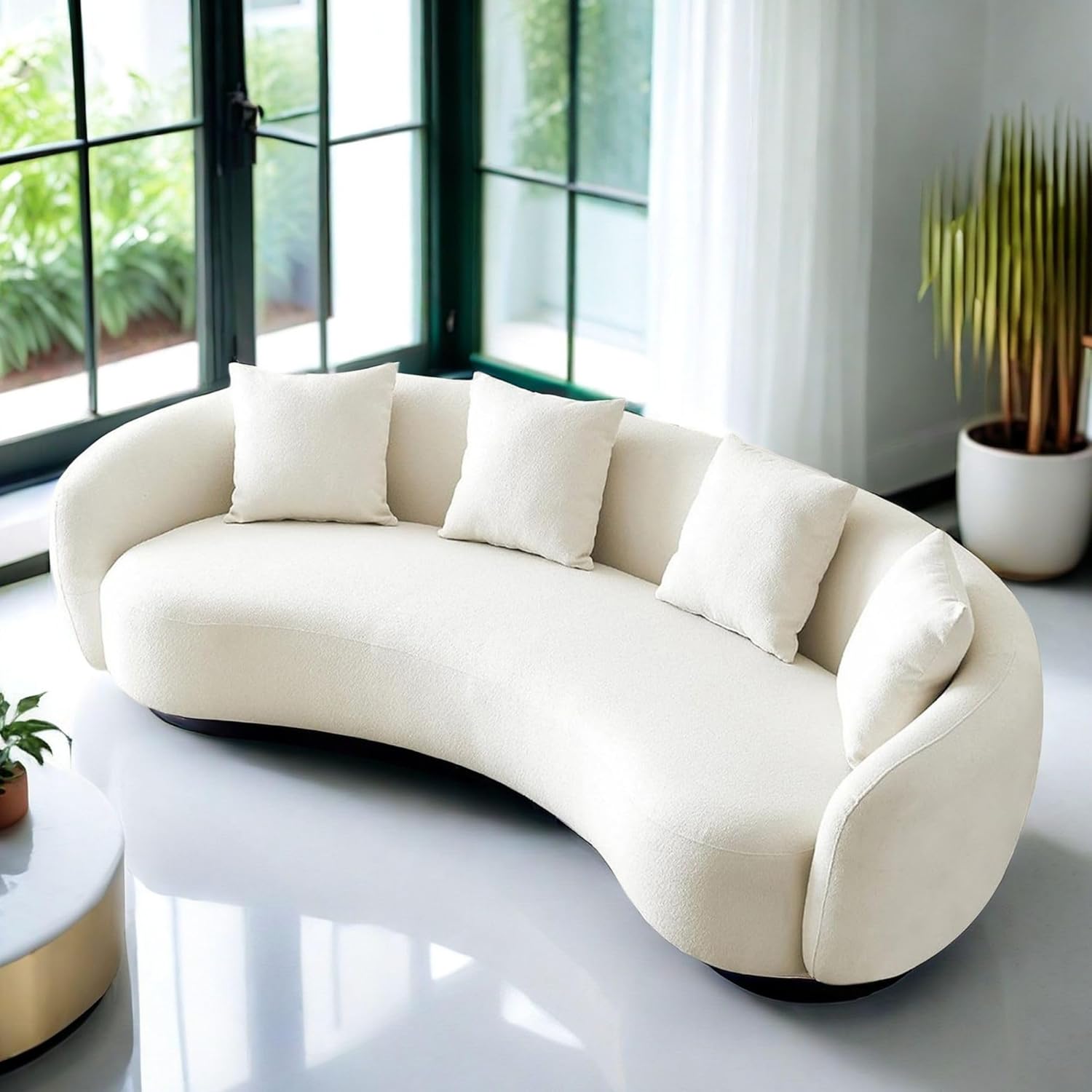 Teddy Fabric Curved Half Moon Sectional 4-Seat Sofa Couch with 4 Throw Pillows X786