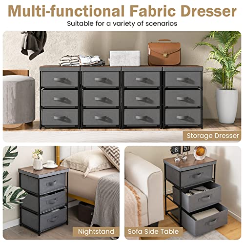 Black Fabric Dresser Set of 2 with 2 Drawers P542