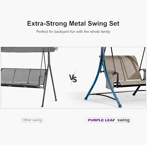 Beige 3-Seat Outdoor Patio Swing with Steel Frame X351