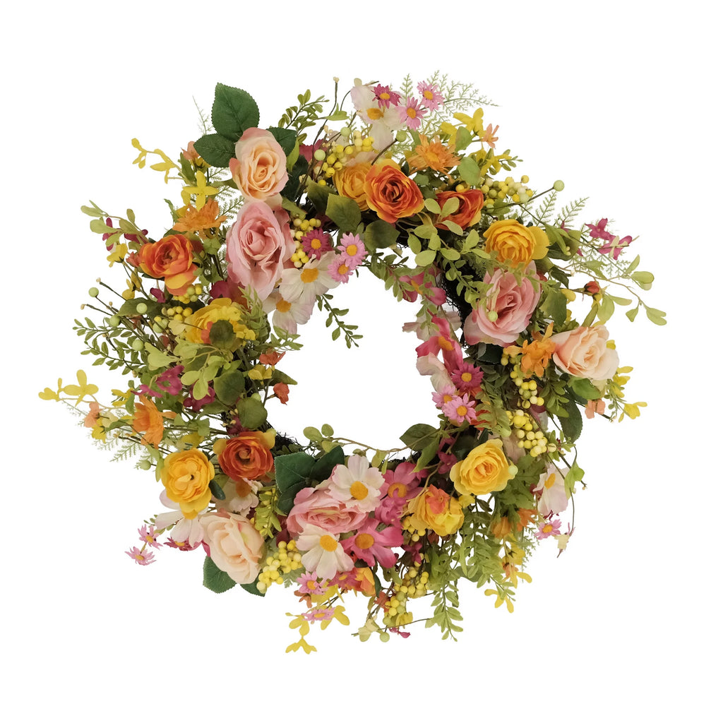 24" Artificial Rose Dogwood Daisy Floral Spring Wreath C480062