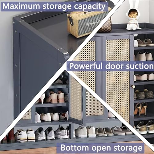 Grey 8 Tier Bamboo Shoe Cabinet with Doors Z8259