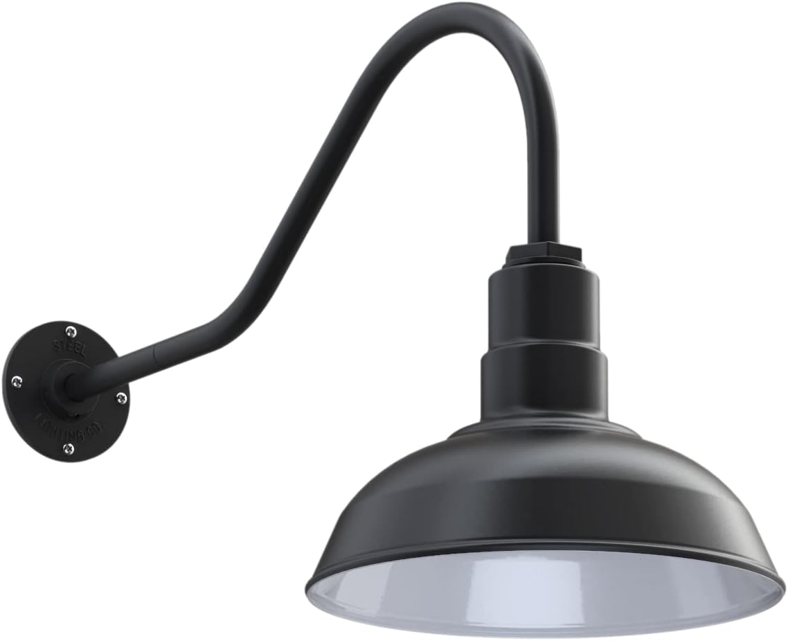 Black Outdoor Wall Mounted Barn Light with 12 inch Dome and 11 inch Straight Arm T461