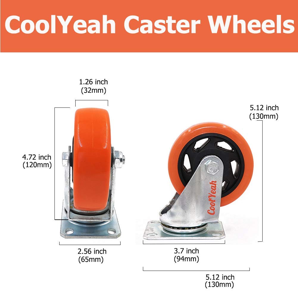 4 inch Swivel Plate PVC Caster Wheels, Heavy Duty Locking Casters (Pack of 8, 4 with Brake & 4 Without) F42379