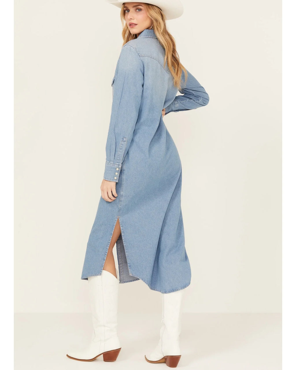 Medium Wash Long Sleeve Denim Dress B75219
