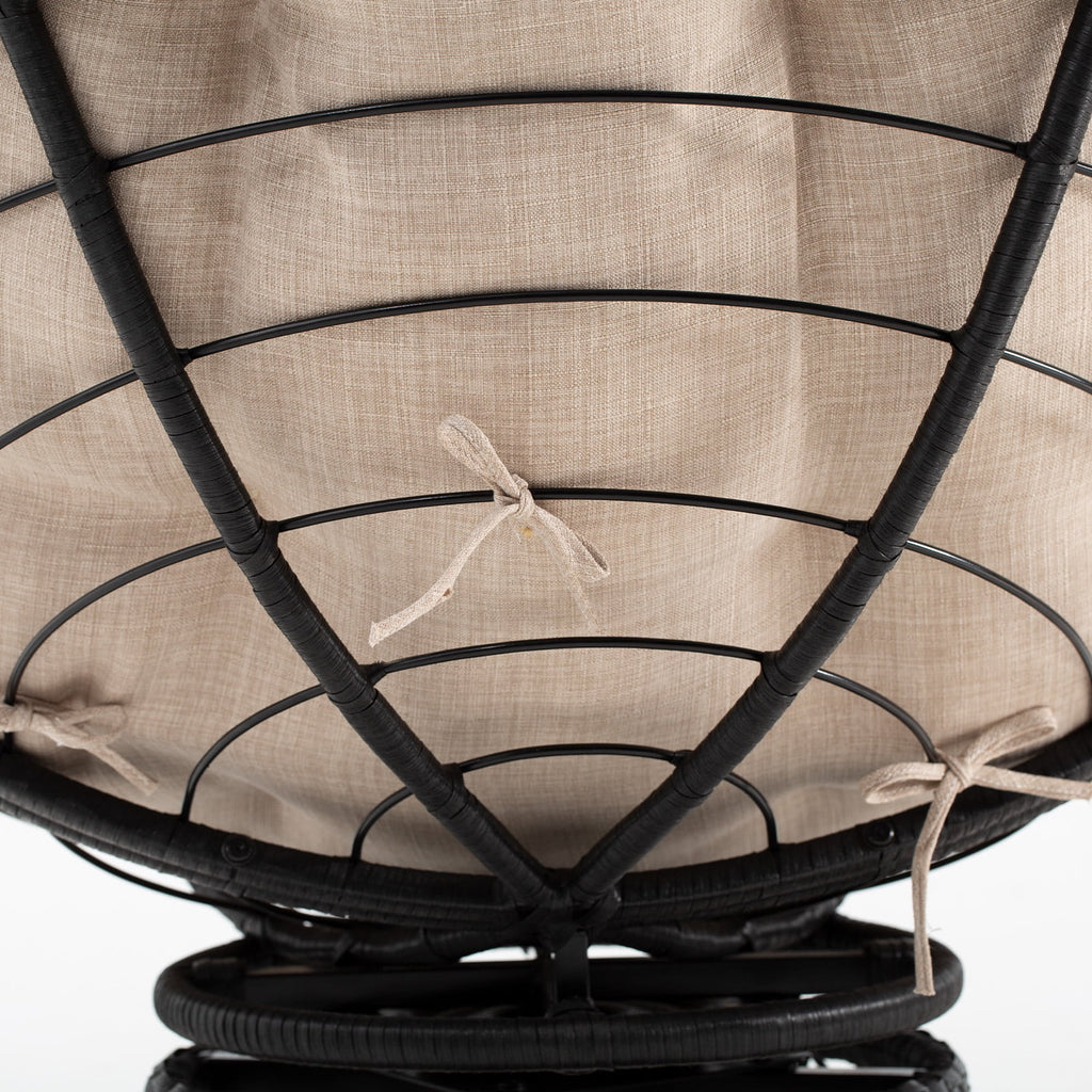 Black Frame Papasan Chair with Fabric Cushion and Metal Swivel Base I2942