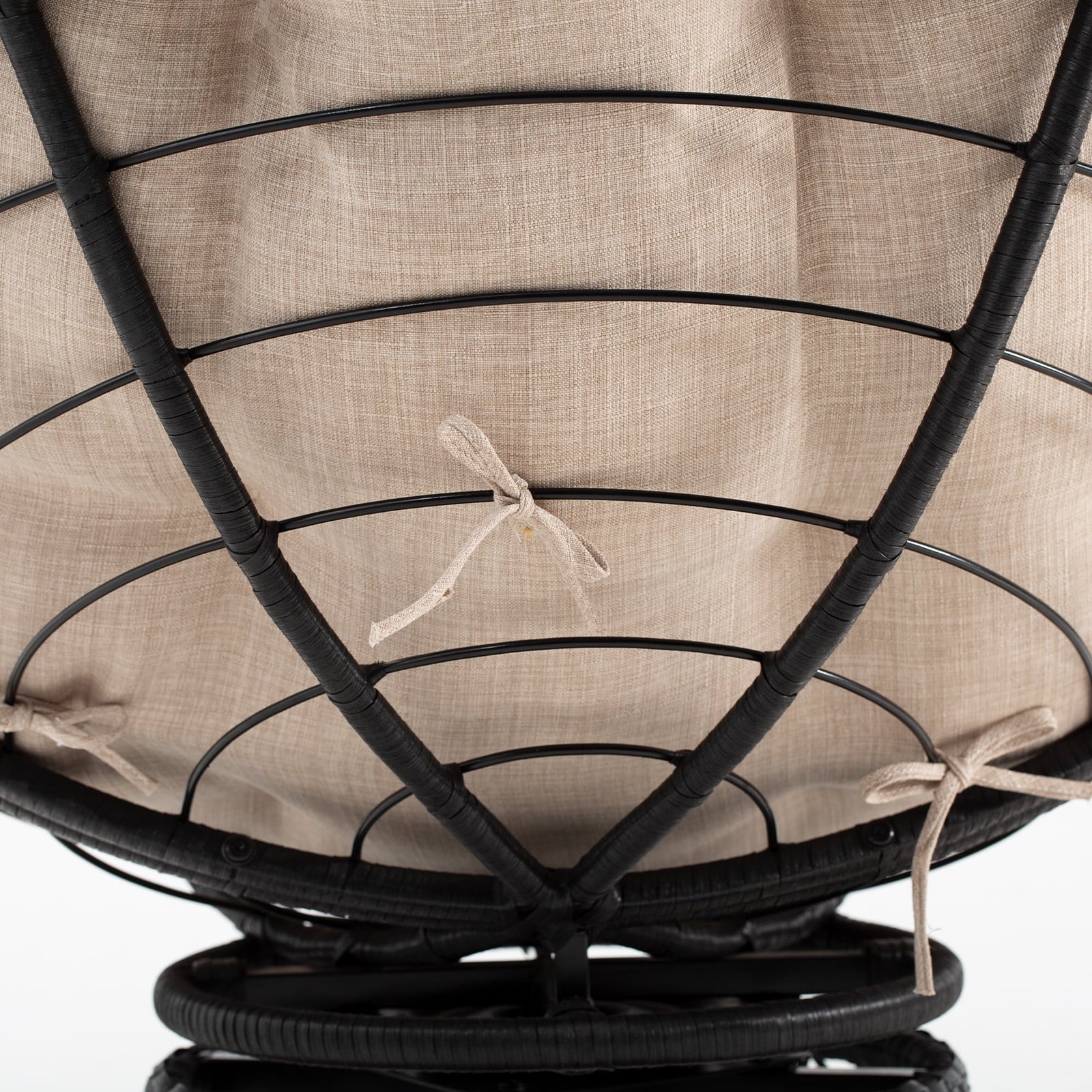 Black Frame Papasan Chair with Fabric Cushion and Metal Swivel Base I2942