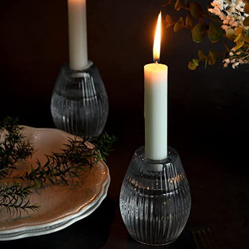 Clear Ribbed Glass Taper Candle Holders Set of 2 F245