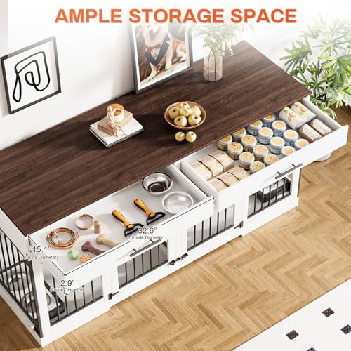 Grey Wooden Dog Crate with 2 Storage Drawers and Removable Divider Y118231