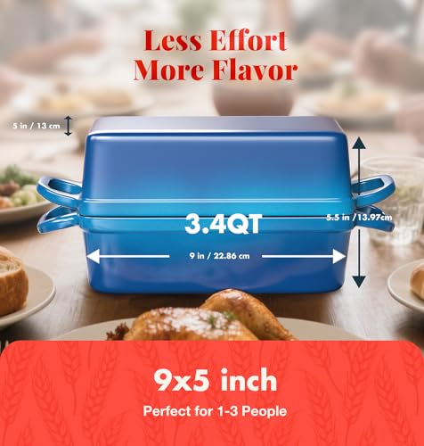 Blue Enameled Cast Iron Bread Loaf Pan with Lid 3.4QT 9x5 Inch F216555