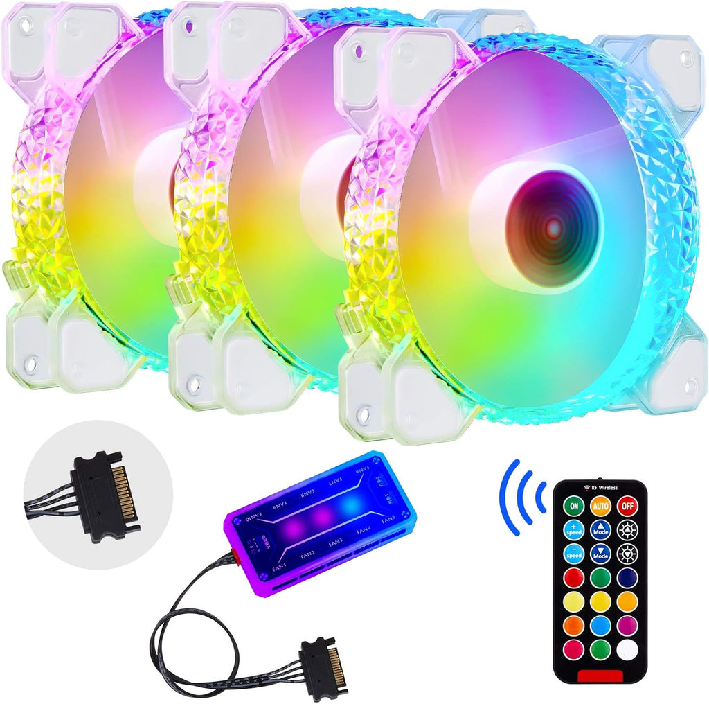 3 Pack 120mm RGB Case Fans with Remote Control Hub Q19237
