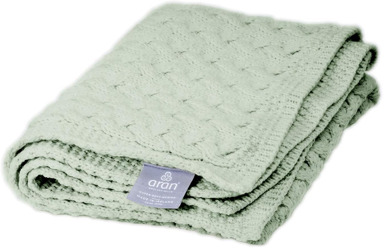 Oatmeal Merino Cable Knit Baby Blanket Throw R3394
