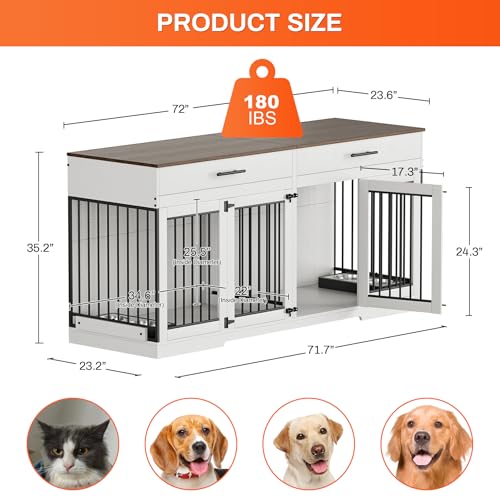 Grey Wooden Dog Crate with 2 Storage Drawers and Removable Divider Y118231