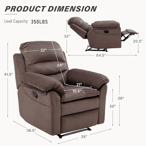 Breathable Fabric Cloth Single Recliner Chair with Padded Backrest and Armrests K281