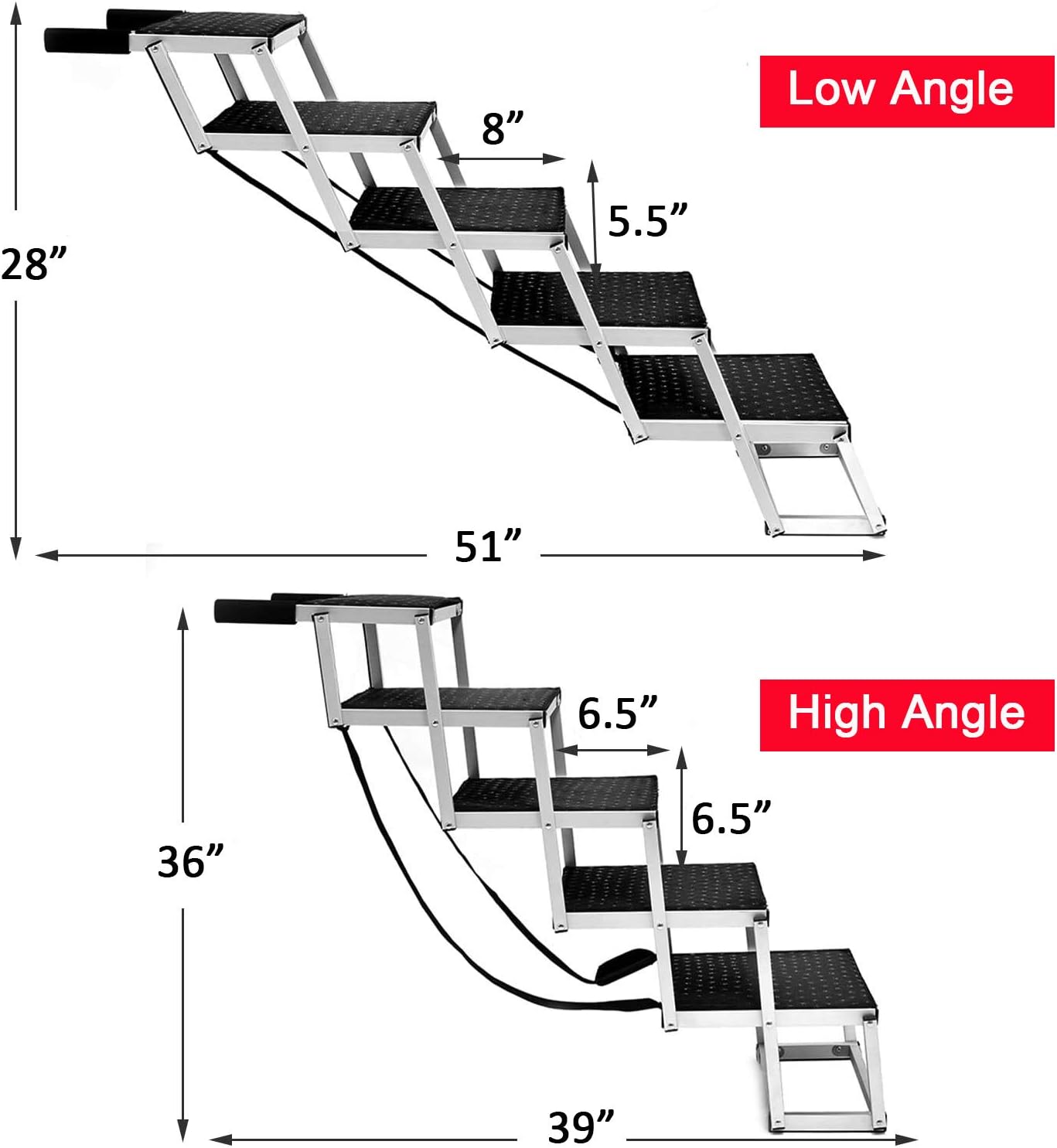 Foldable Aluminum 5 Step Dog Ladder with Non-slip Surface T6840