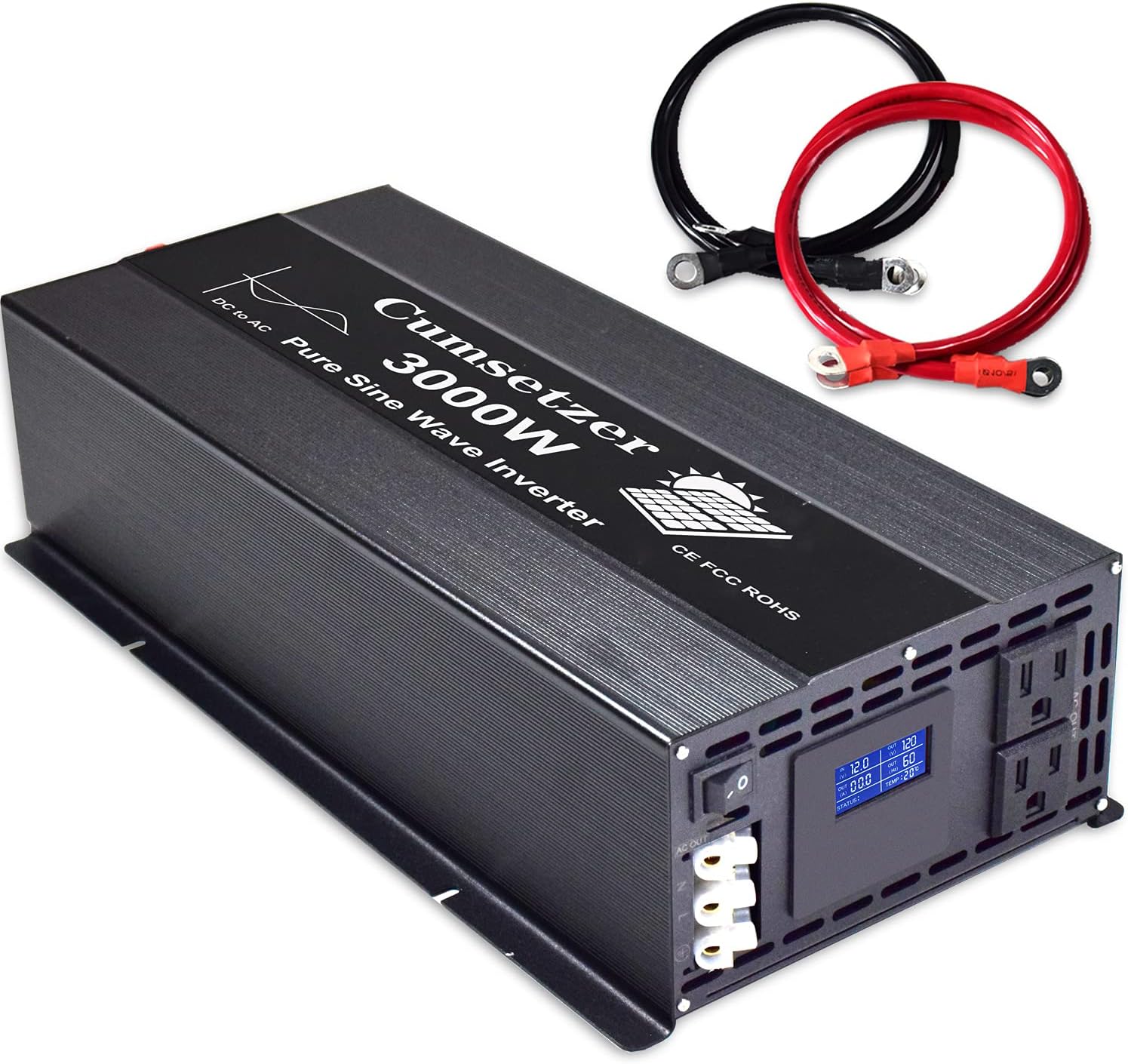 3000 Watt Pure Sine Wave Inverter 12V to 110V 120 Volt with Dual US Outlet and LCD Display M3315
