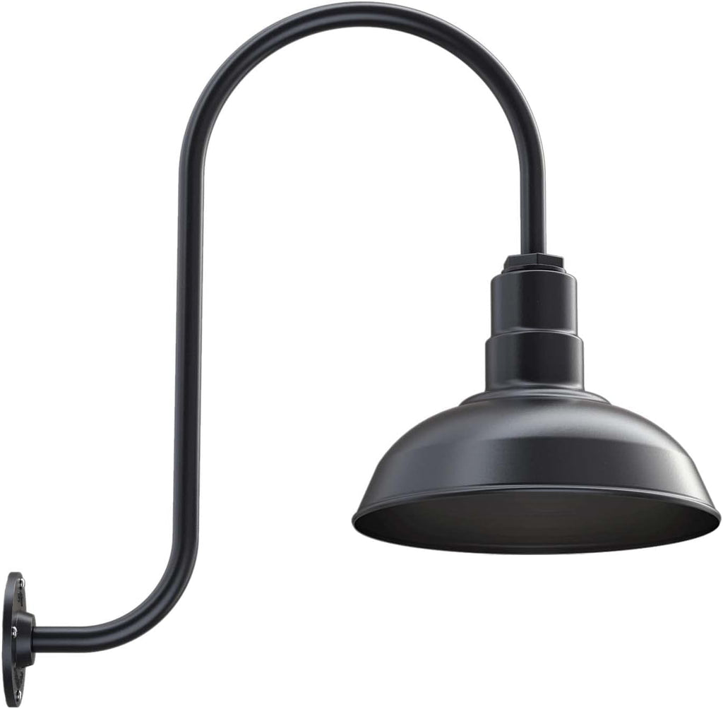 Black Outdoor Wall Mounted Barn Light with 12 inch Dome and 11 inch Straight Arm T461