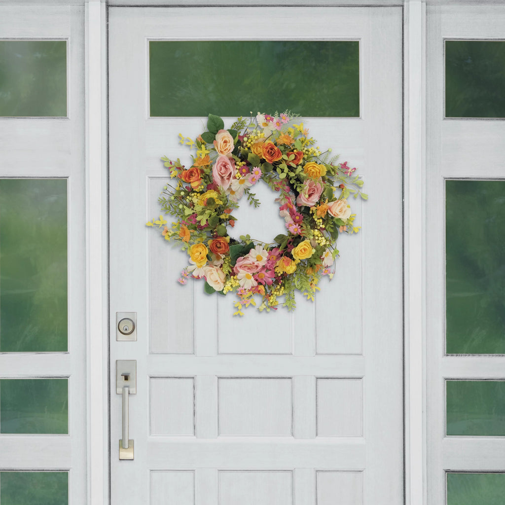 24" Artificial Rose Dogwood Daisy Floral Spring Wreath C480062