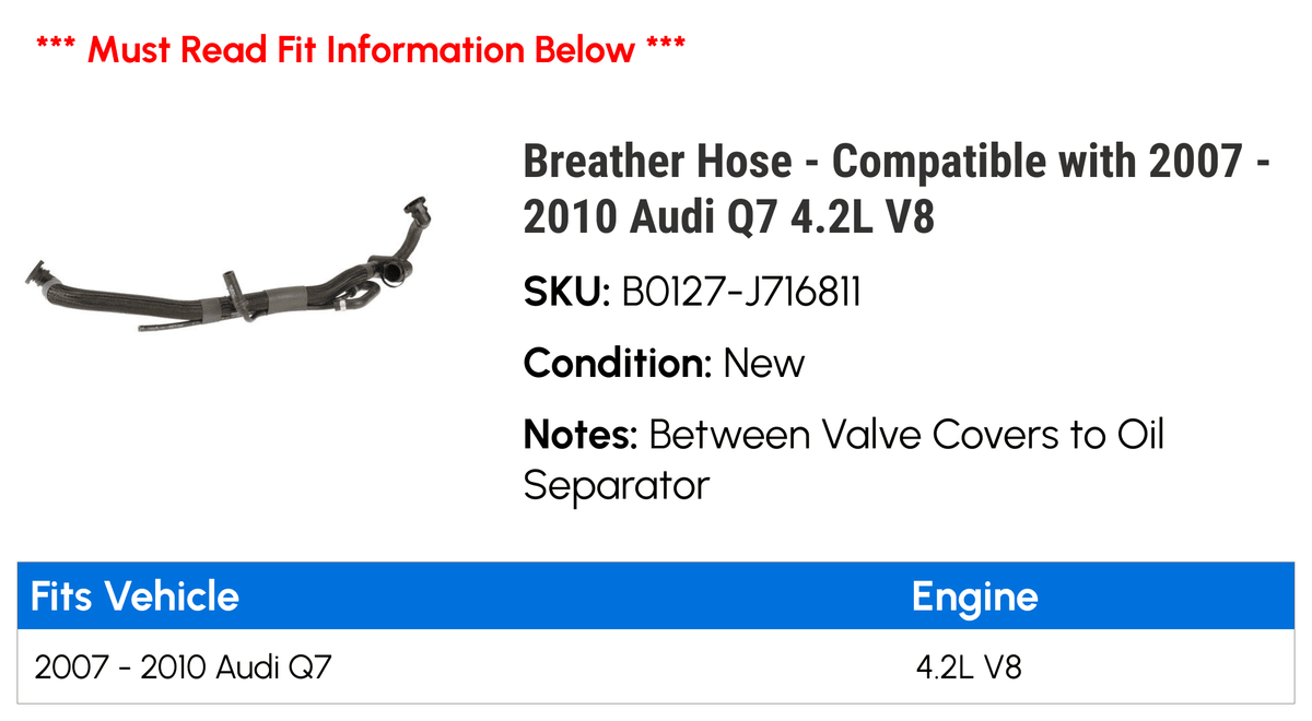 Breather Hose for 2007-2010 Audi Q7 4.2L V8 C748893