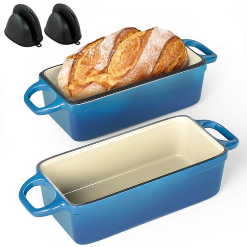 Blue Enameled Cast Iron Bread Loaf Pan with Lid 3.4QT 9x5 Inch F216555