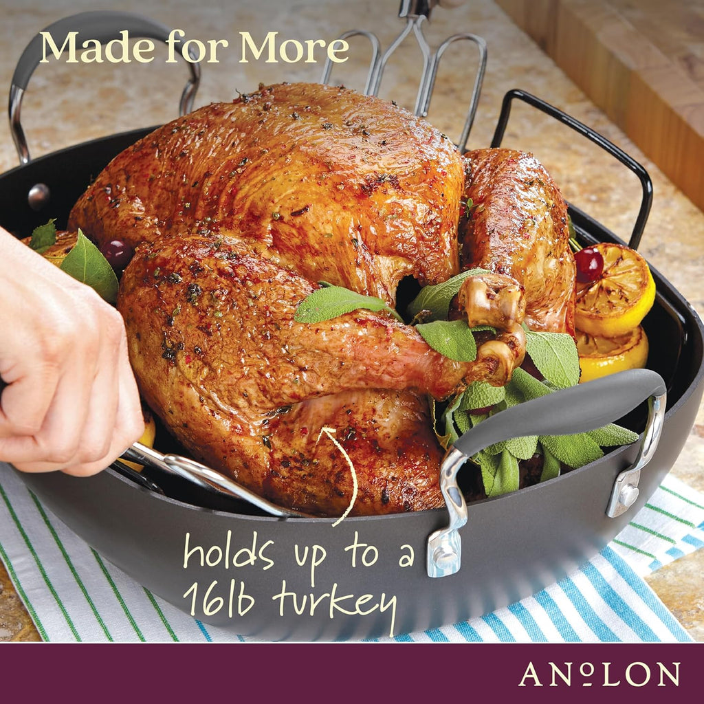 16 Inch x 13 Inch Hard Anodized Nonstick Roasting Pan with Rack U568288