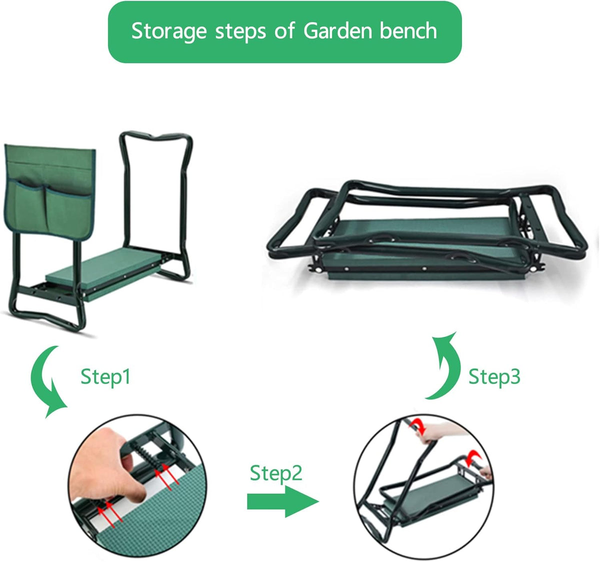 Portable Garden Kneeler Seat with Tool Bag Pouch J82613