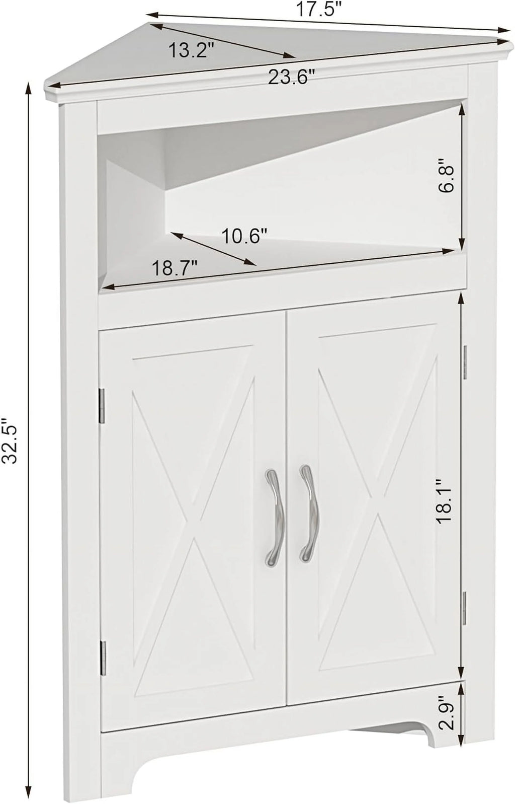White Corner Storage Cabinet with Barn Door and Adjustable Shelf P10947