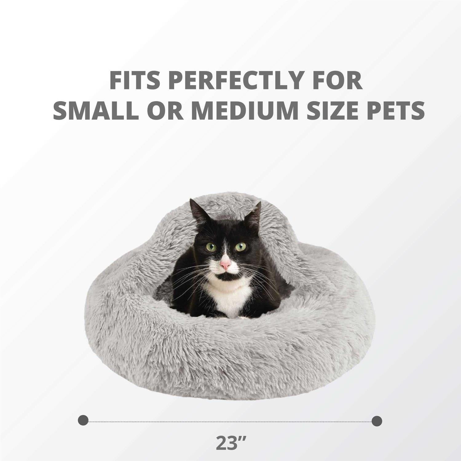 Soft Faux Fur Cat Bed Cave Hooded Blanket Dog Couch M287505