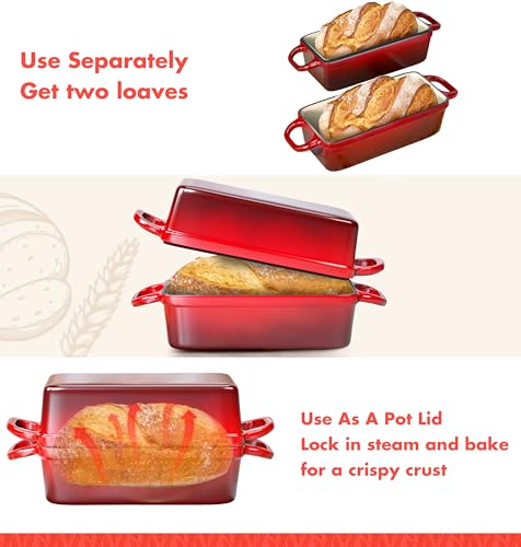 Blue Enameled Cast Iron Bread Loaf Pan with Lid 3.4QT 9x5 Inch F216555