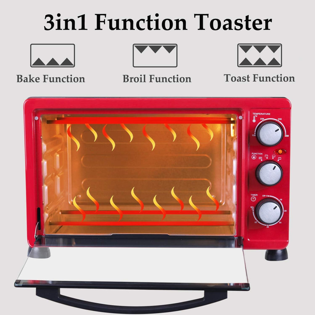Red 6-Slice Convection Toaster Oven with Timer, Baking Pan, Rack and Crumb Tray, Pack of 2 R949013