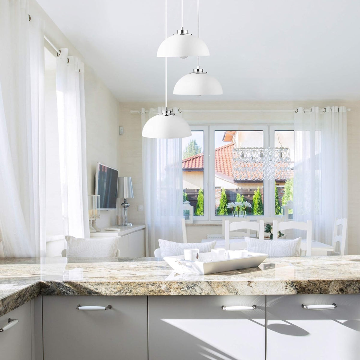 White Fringe Pendant Lighting Z964545