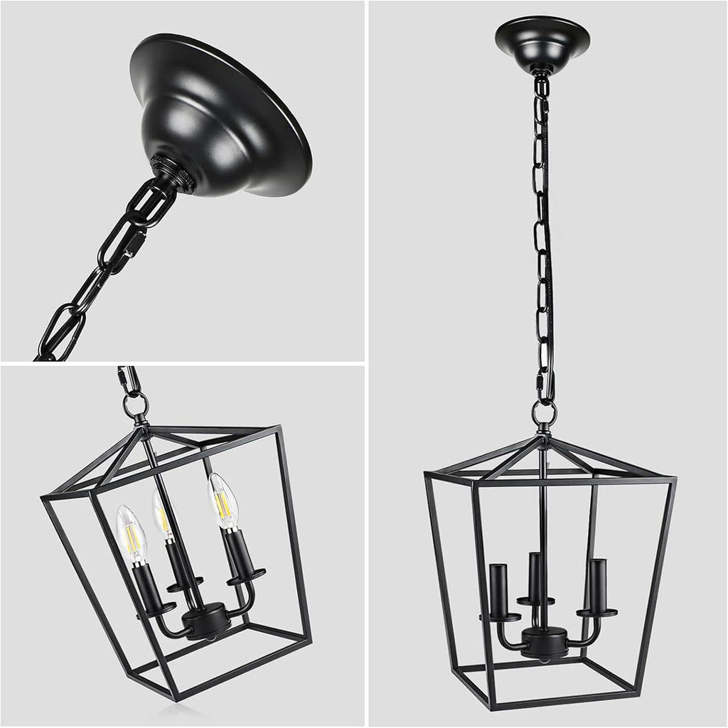 Vintage 3-Lights Black Lantern Chandelier P182040