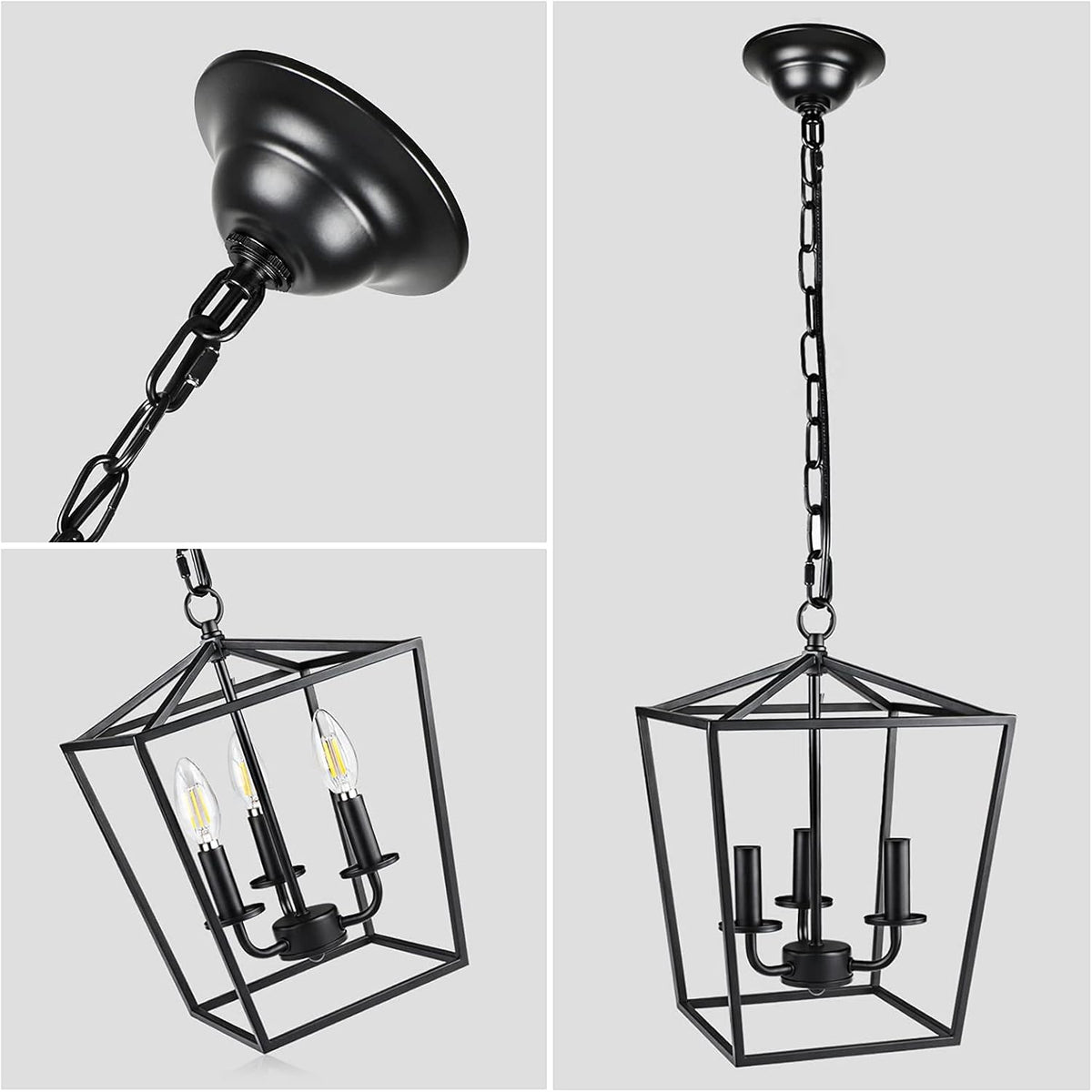 Vintage 3-Lights Black Lantern Chandelier P182040