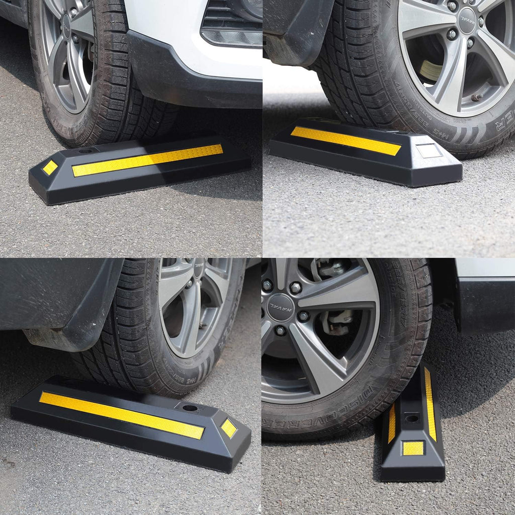 2 Pack Rubber Parking Guide Blocks with Yellow Reflective Stripes 21.25x5.7x3.54 W59295