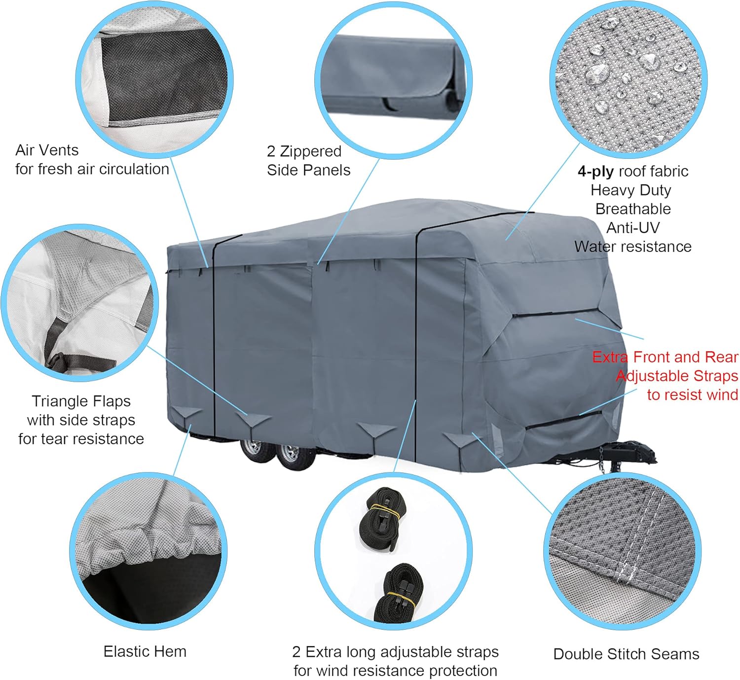 Travel Trailer Camper Cover 4 Layers fits 28' - 32' Water-Resistance Heavy Duty A8473