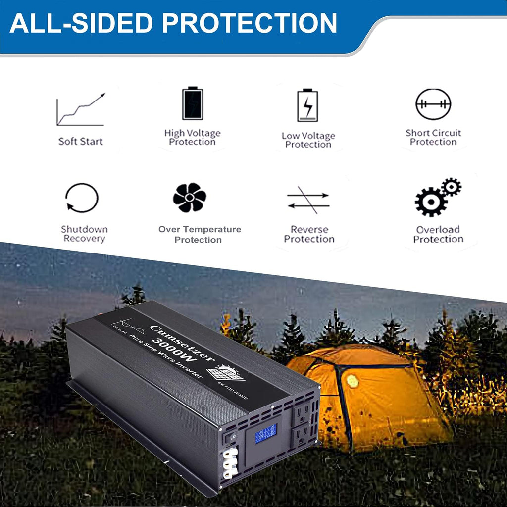 3000 Watt Pure Sine Wave Inverter 12V to 110V 120 Volt with Dual US Outlet and LCD Display M3315