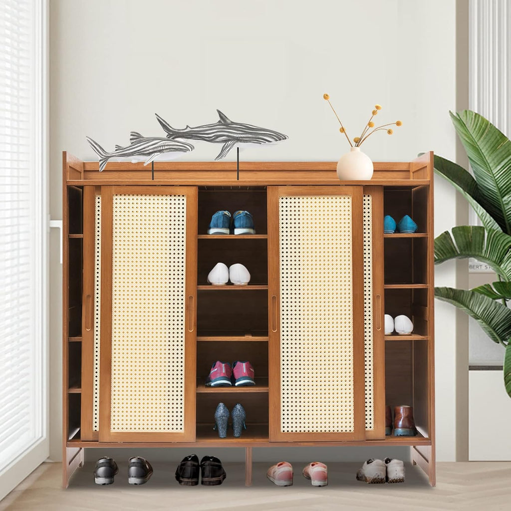 Natural Bamboo 6 Tier Shoe Cabinet with Grid Doors C741