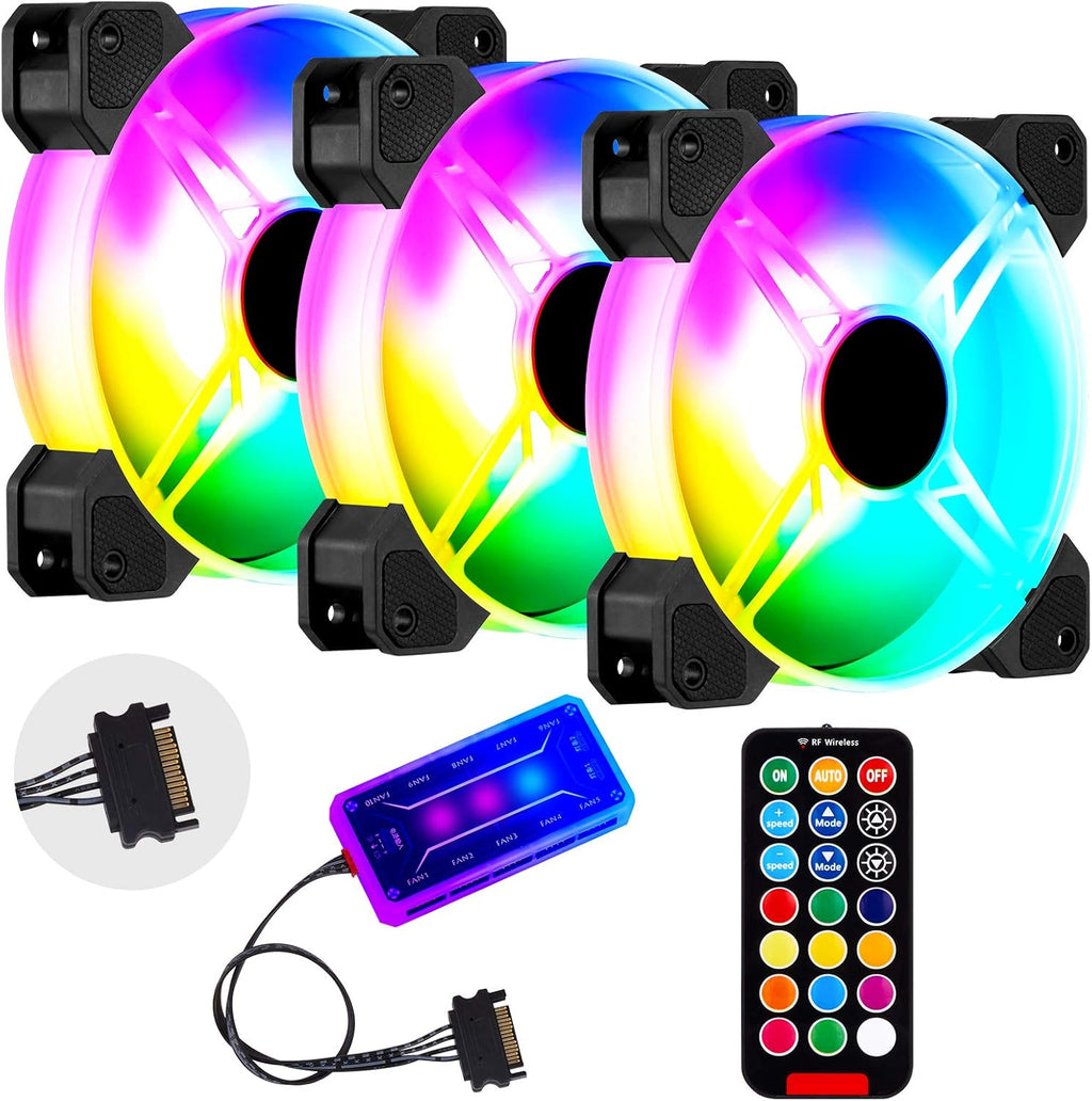 3 Pack 120mm RGB Case Fans with Remote Control Hub Q19237