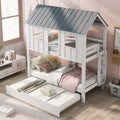 White Wood Twin Over Twin Bunk Bed with Trundle D6070