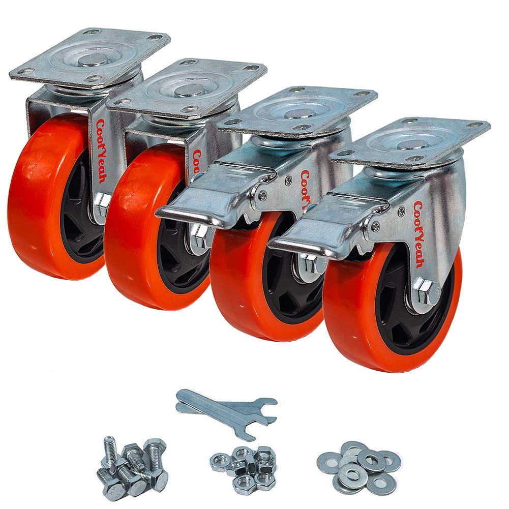 4 inch Swivel Plate PVC Caster Wheels, Heavy Duty Locking Casters (Pack of 8, 4 with Brake & 4 Without) F42379