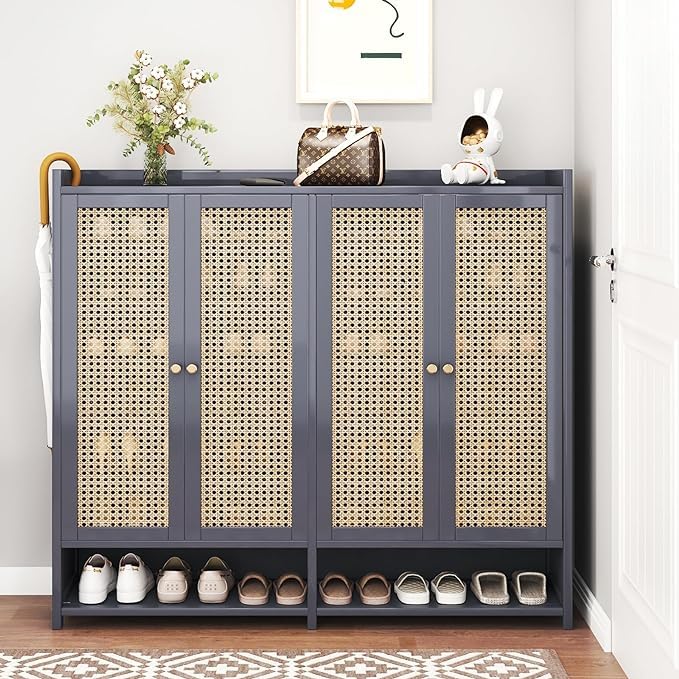 Grey 8 Tier Bamboo Shoe Cabinet with Doors Z8259