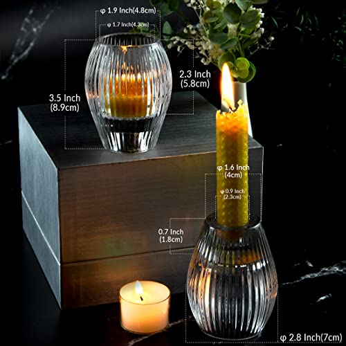 Clear Ribbed Glass Taper Candle Holders Set of 2 F245